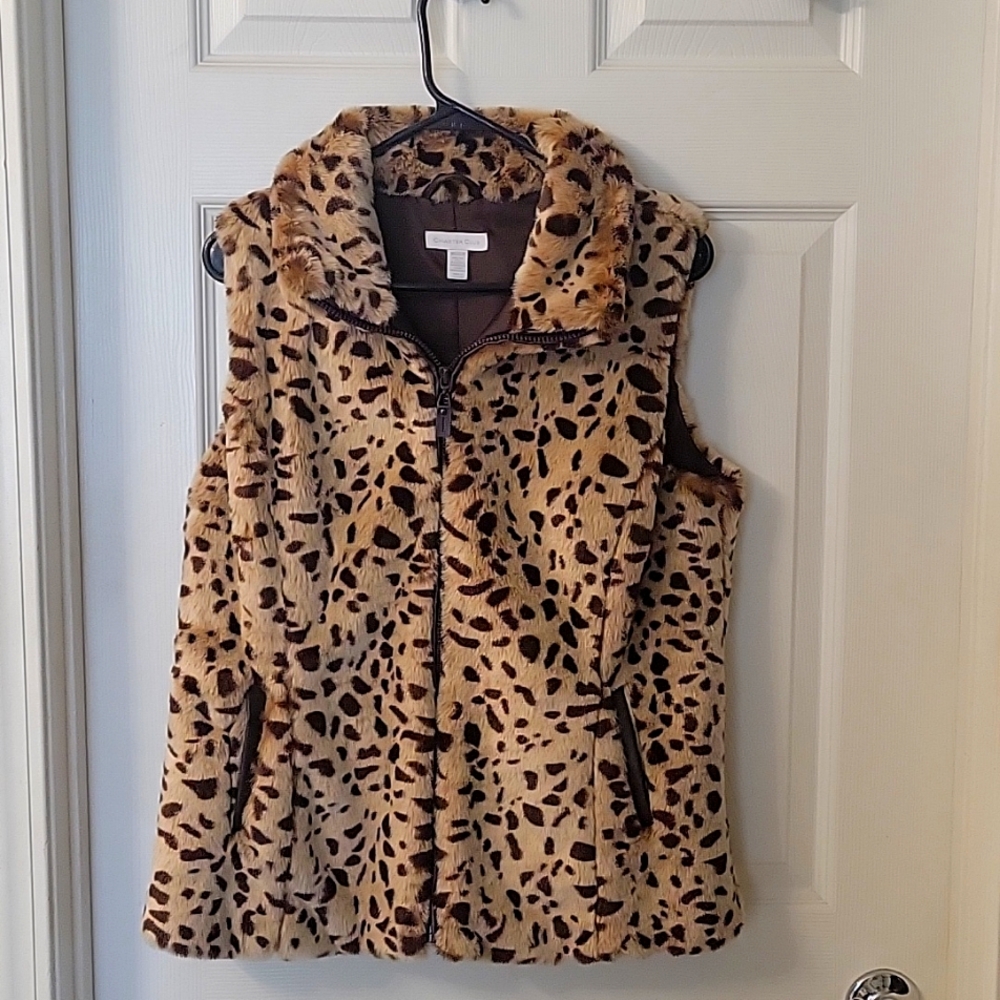 Faux fur,  animal print vest.